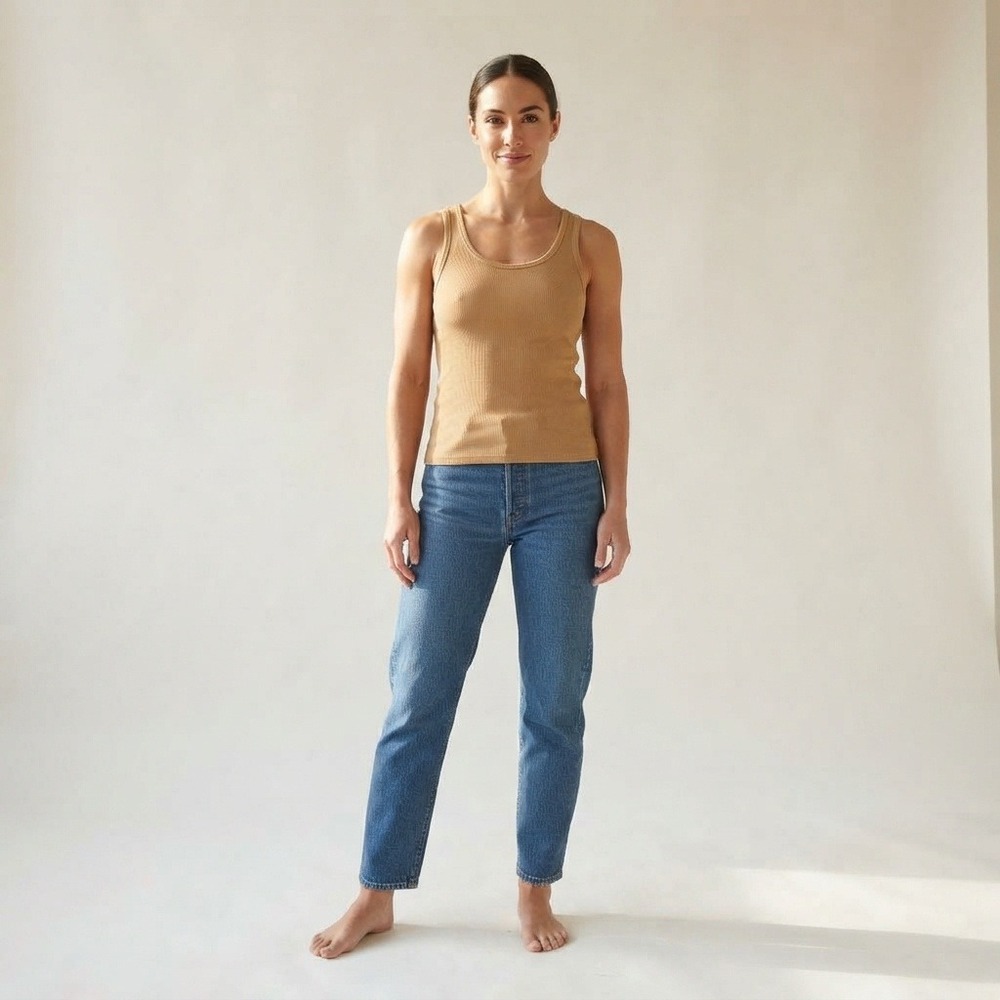 Monrow Ribbed Tank Top Women S Camel Tan Excellent Supima Modal Scoop Neck